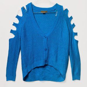 Cerulean Blue Slit Knit Cardigan by Love by Design